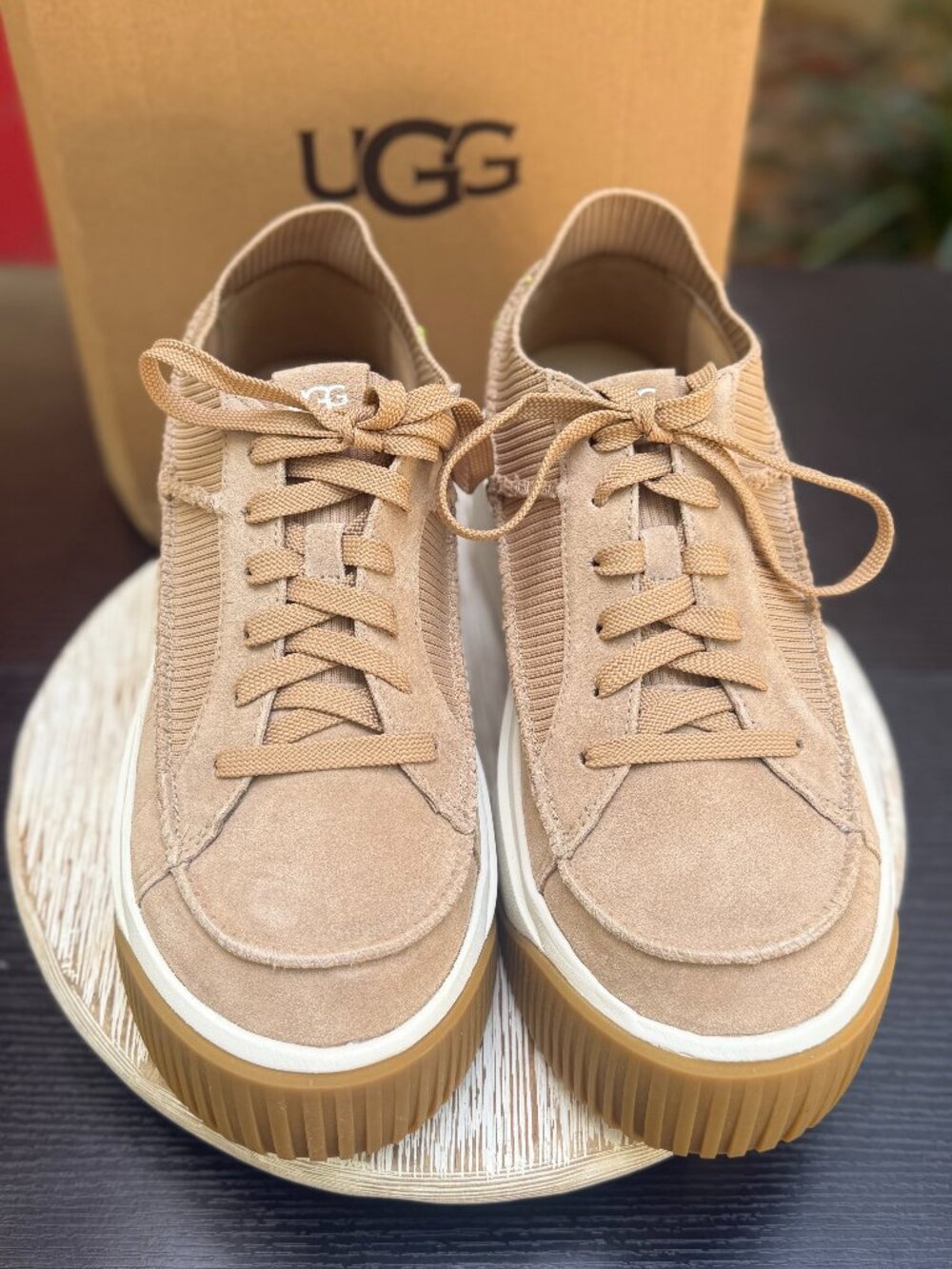 UGG EZ-DUZZIT LACE Platform Sneakers Women's 9 Sand Beige Suede Upper Casual New - Picture 6 of 12